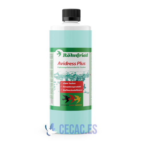 Rohnfried Avidress Plus 1L preventivo 100% natural contra salmonelosis y tricomoniasis. Para Palomas y Pájaros