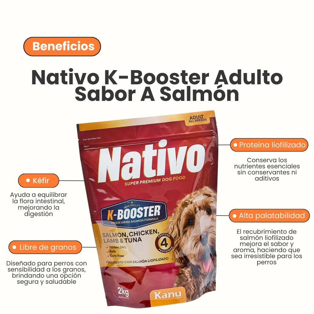 Alimento Seco Nativo K-Booster Salmón, Pollo, Cordero y Atún Kanu Pet para Perro Adulto