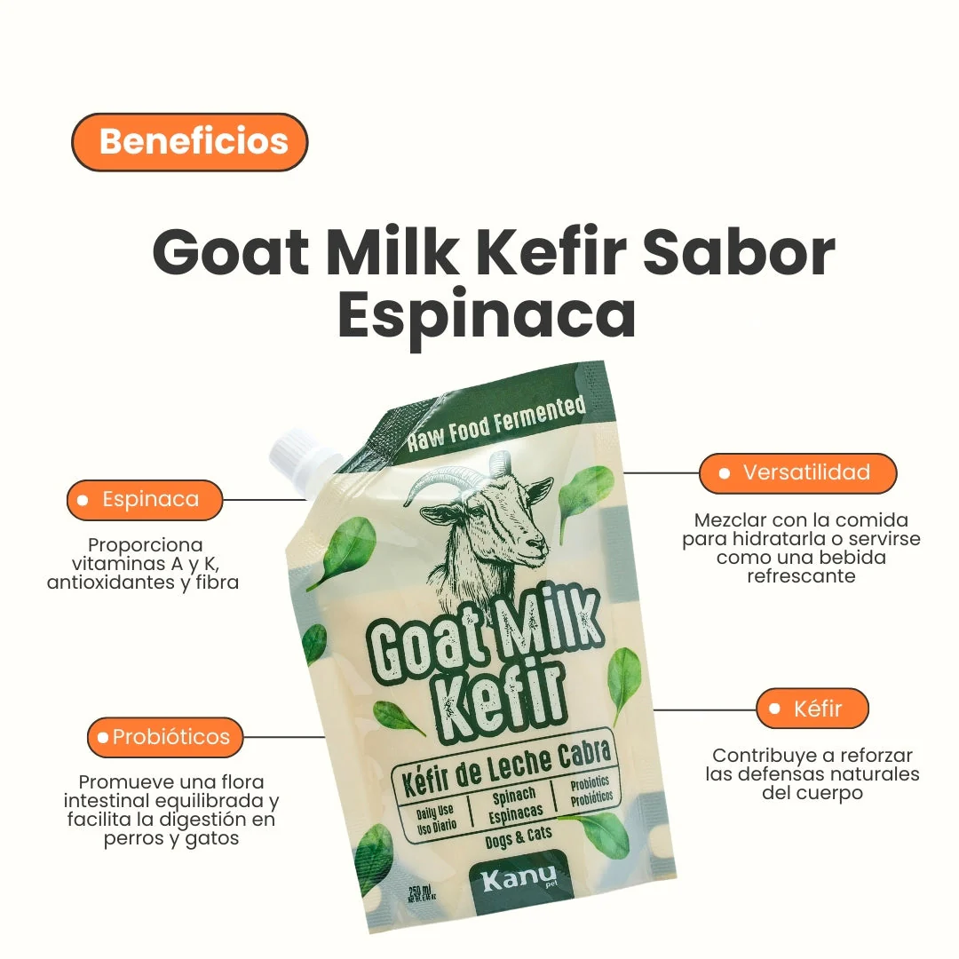 Kéfir Leche de cabra Espinaca Kanu Pet para Perro y Gato Bolsa
