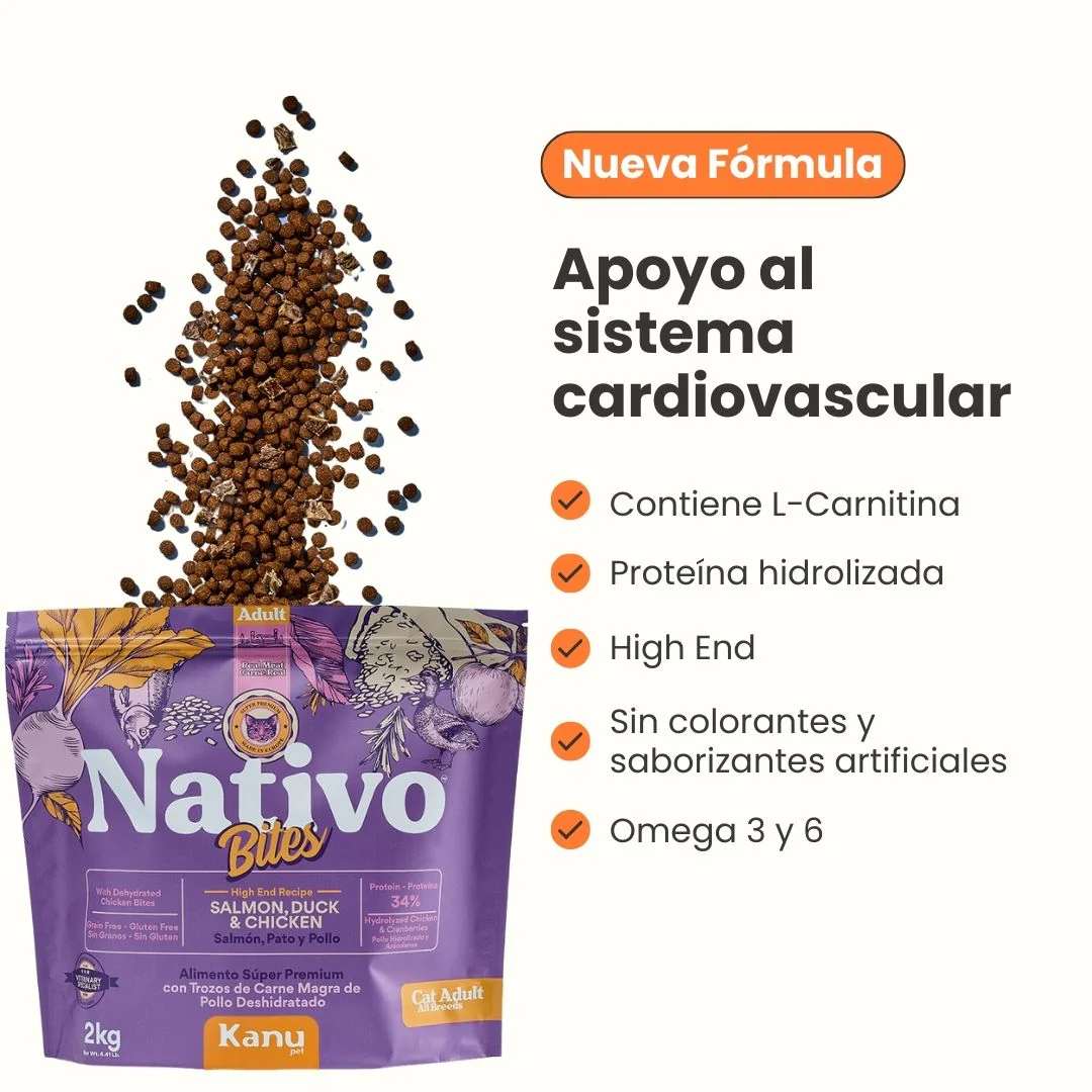 Alimento seco Nativo Bites Salmón, Pato y Pollo Kanu Pet para Gato Adulto - Imagen 6