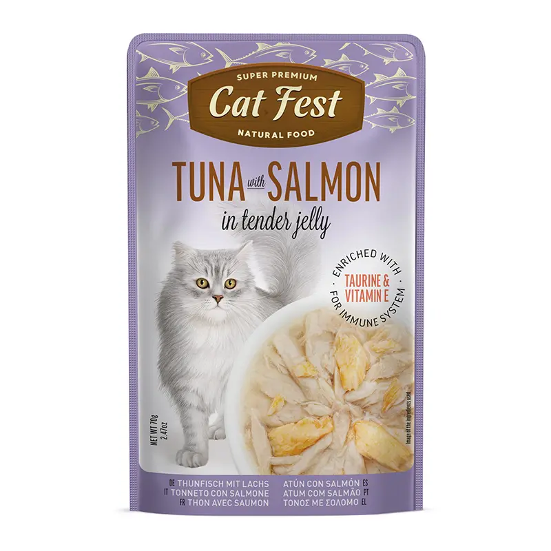 Cat Fest Filetes de Atún con Salmón en Gelatina 70 Gr