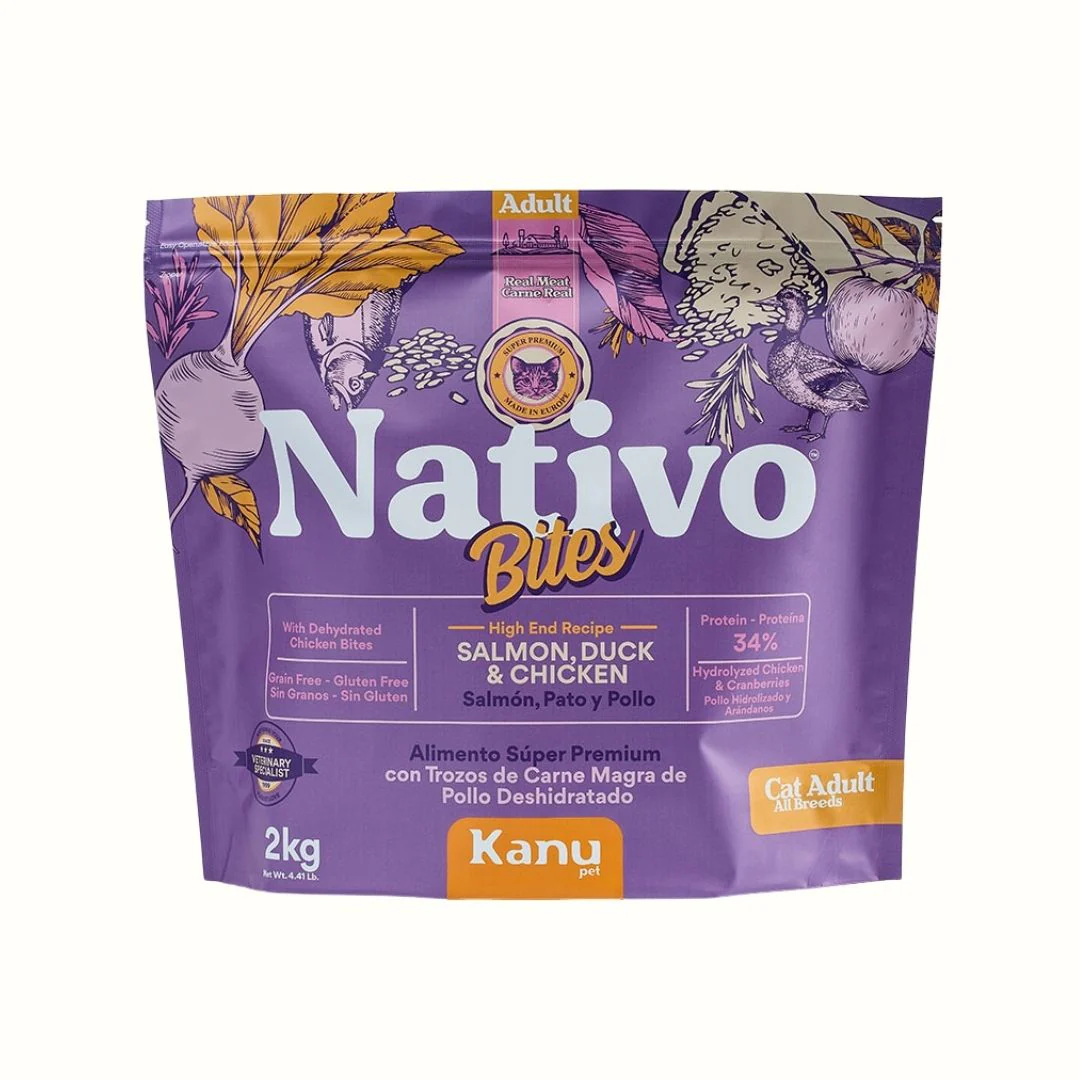 Alimento seco Nativo Bites Salmón, Pato y Pollo Kanu Pet para Gato Adulto