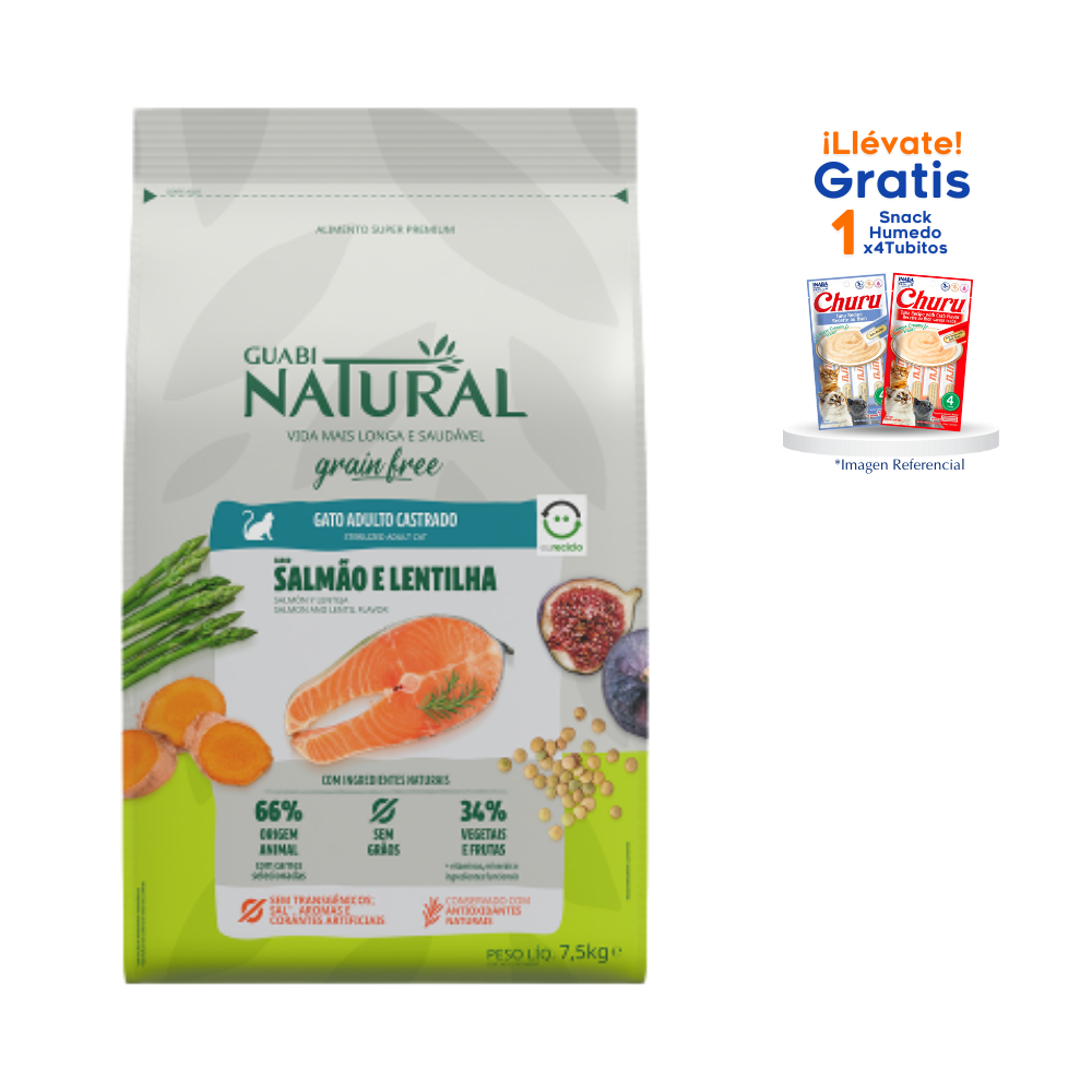 Guabi Natural Grain Free Gato Adulto Castrado Salmon y Lenteja 7.5 Kg