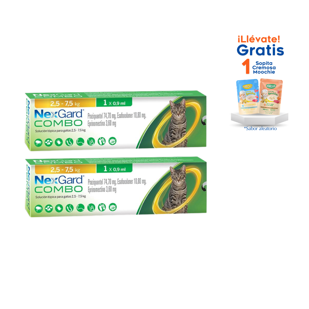 Nexgard Combo Gatos 2.5 a 7,5 kg Pack x2 Pipetas