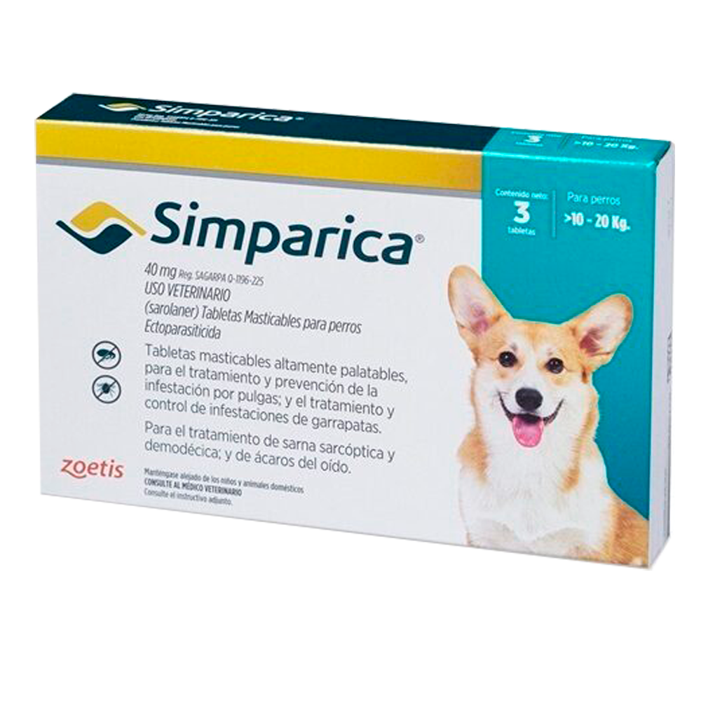 Simparica Antipulgas 40mg X 3Tab 10 a 20kg