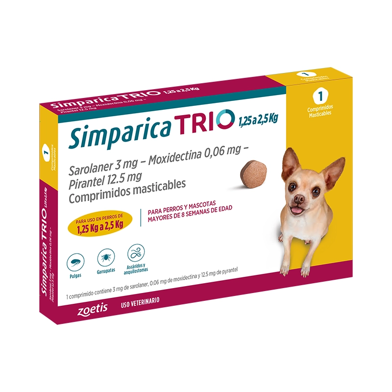 Simparica Trio 1.25 a 2.5 Kg 1 Dosis Masticable